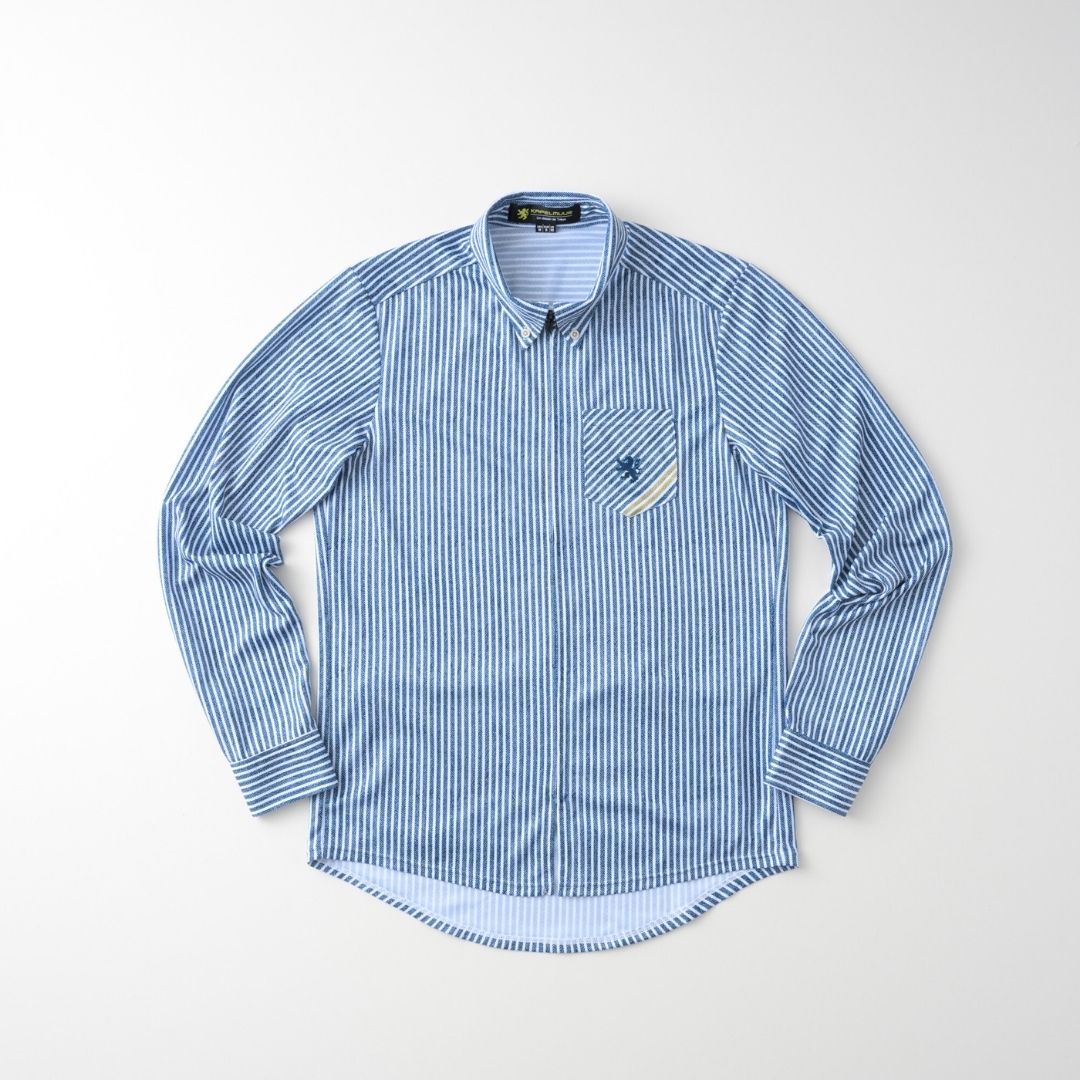 【直営店限定】長袖シャツジャージ　ヘリンボーンストライプ