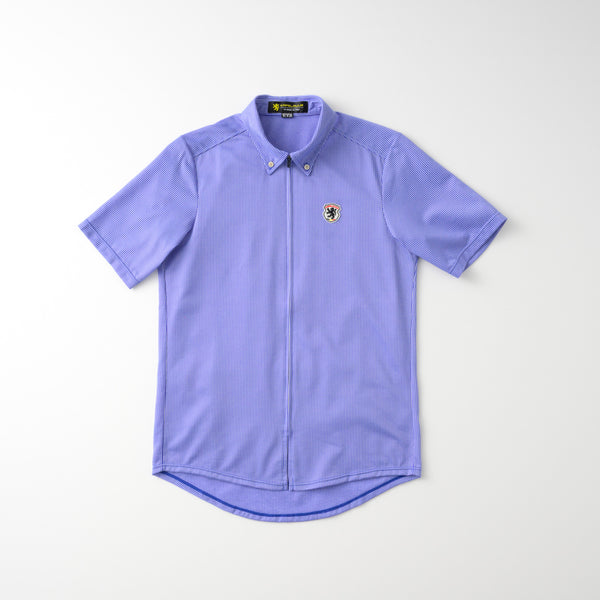 【直営店限定】半袖ニットシャツジャージ　ストライプ　ライトブルー