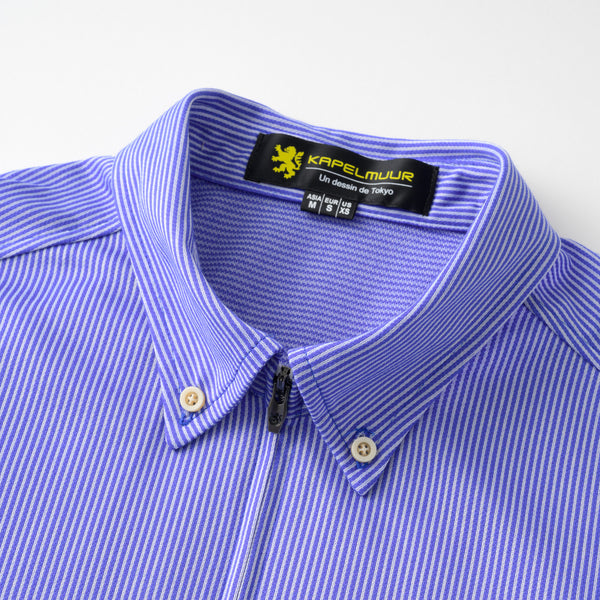 【直営店限定】半袖ニットシャツジャージ　ストライプ　ライトブルー