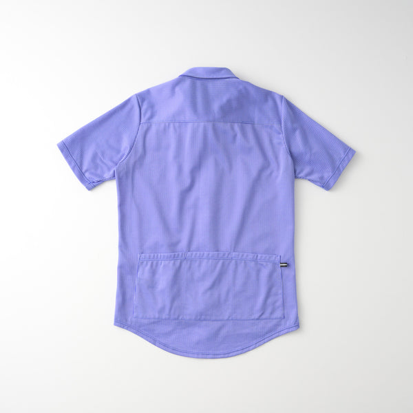 【直営店限定】半袖ニットシャツジャージ　ストライプ　ライトブルー